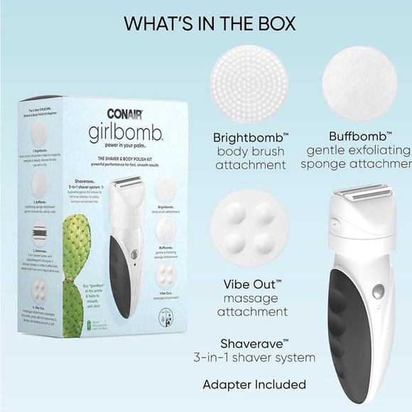 Conair Girlbomb Shaver & Body Polish Kit in White and Black - Picture 2 of 4